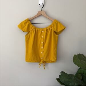 Madewell Texture & Thread Off The Shoulder Top Button Front Tie Waist Yellow EUC